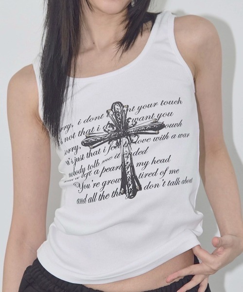 タンクトップ ノースリーブ 「FANCY CLUB」FRONT CROSS SLEEVELESS レディース