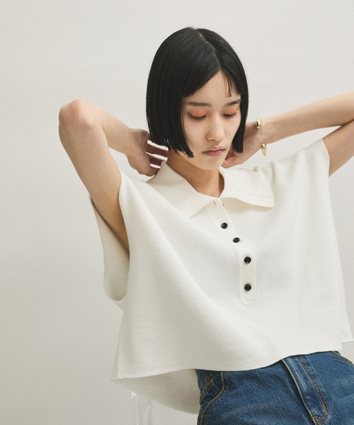 【美品】ADAM ET ROPE’ 　ニットポロTEE ブラック　カットソー ADAM ET ROPE' ポロシャツ ポロ 「WEB限定」・「サステナブル