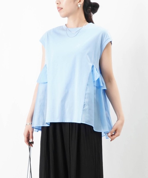 tシャツ LC/LLL 異素材フリルプルオーバー レディース