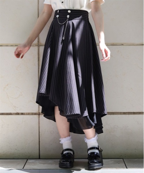 タグ付 axes femme フレアスカート 連釦デザインアシメSK M 青 タグ付 axes femme フレアスカート 連釦デザインアシメSK M 青