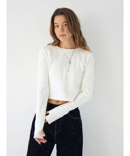 tシャツ クロップドハニカムロングスリーブTee レディース