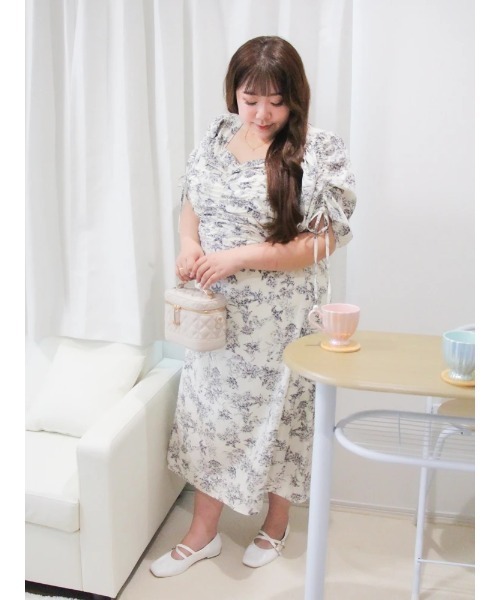 【Kannaコラボ】シャーリングワンピース ReーJ&SUPURE ワンピース 「大きいサイズ」「Kannaコラボ