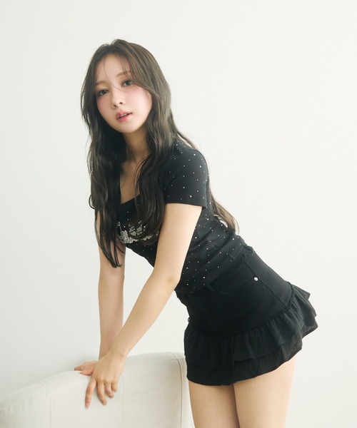 TITTY＆CO. tシャツ ラインストーン付きロゴTee レディース