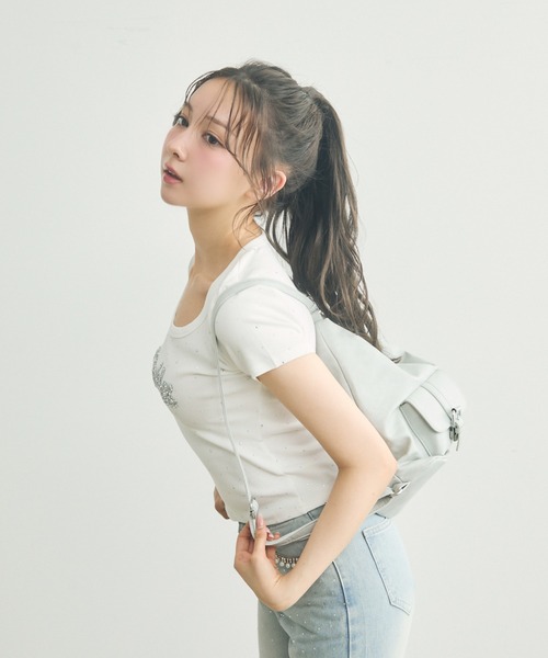 TITTY＆CO. tシャツ ラインストーン付きロゴTee レディース
