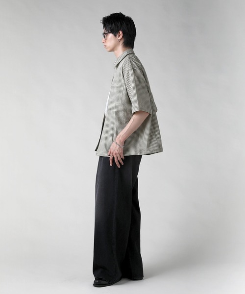 ダブルアールエル シアサッカーチェック柄 半袖シャツ HECT】Big W-pocket Draw Cord Seersucker Check S/S Shirt