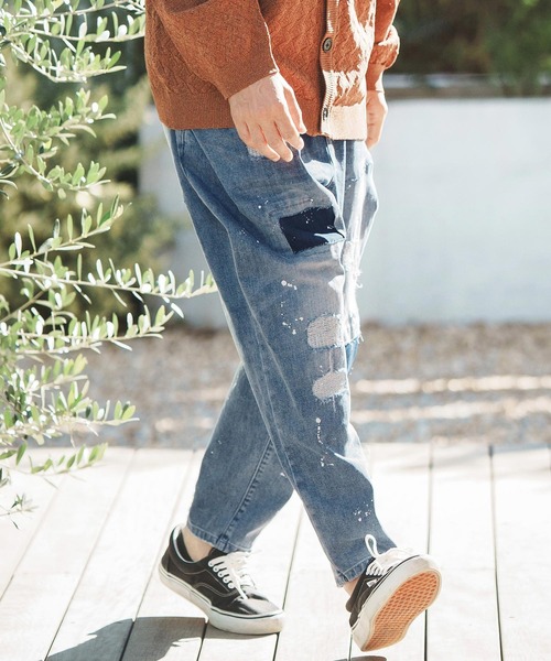 「CAMBIO」 加工デニムパンツ L ブラック メンズ