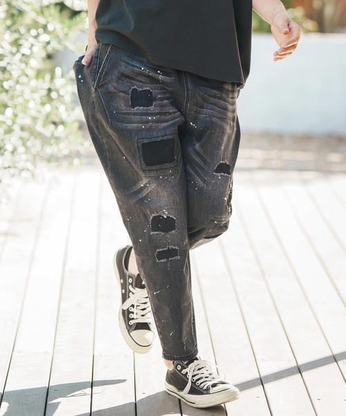 「CAMBIO」 加工デニムパンツ L ブラック メンズ