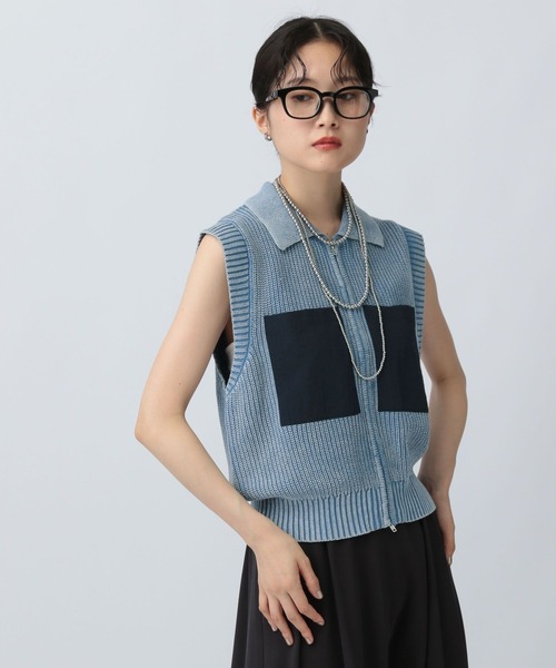 LESAGE ネイビー ボタン付きベスト LEPSIM（レプシィム） ベスト ジレ 加工WZIPベスト 581582 レディース