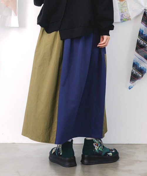ScoLar（スカラー） スカート 153652：レトロ異素材バイカラーワーク