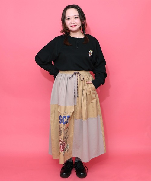 ScoLar（スカラー） スカート 153652：レトロ異素材バイカラーワーク