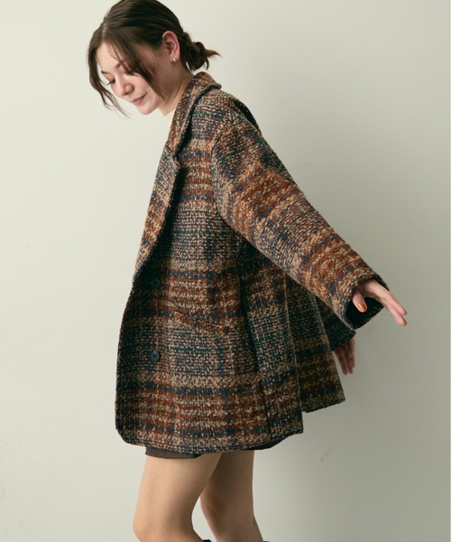 LBMルビアム ネイビー ベージュ チェック テーラードジャケット　48 LBMルビアム ネイビー ベージュ チェック テーラードジャケット 48