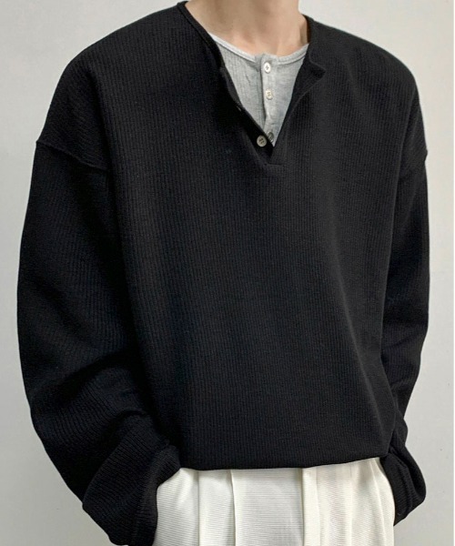 エッセンシャルズ ワッフル ニット ラグビー シャツ オフ ブラック L オールブラックス エッセンシャルズ ワッフルTシャツ