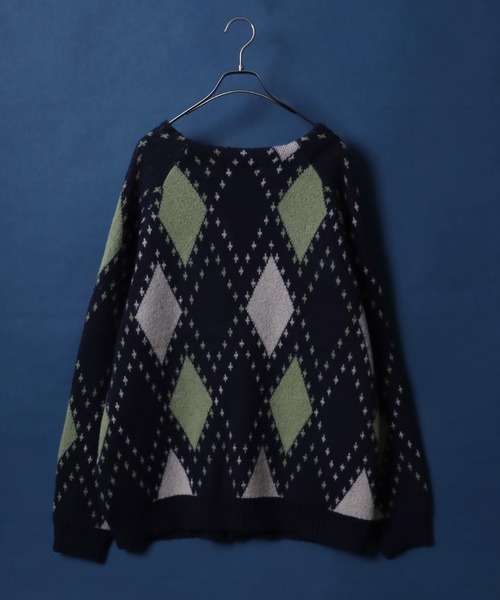 「ANPAS」 「POWER TO THE PEOPLE」ニットカーディガン LL ブルー系その他 メンズ_画像3