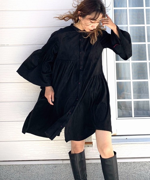 「Q」 長袖ワンピース MEDIUM ダークブラウン レディース_画像5