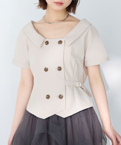 ruimeme ダブルボタンブラウス Elishe ブラウス シャツ ダブルボタントレンチトップス レディース