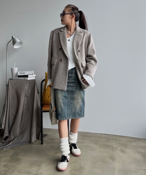 「SHAGGIE」 テーラードジャケット FREE チャコールグレー レディース_画像5