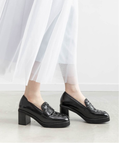 RANDA ローファー エナメル Mサイズ 美品 RANDA（ランダ） ローファー ウーブンデザインヒールローファー