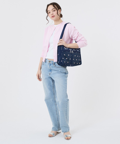 【レスポートサック】レトロ フラワー ストライプ ショルダーバッグ 青×ピンク LeSportsac（レスポートサック） ショルダーバッグ バッグ SMALL JENNI