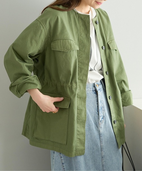 「PUAL CE CIN」 ノーカラージャケット フリー カーキ レディース_画像3