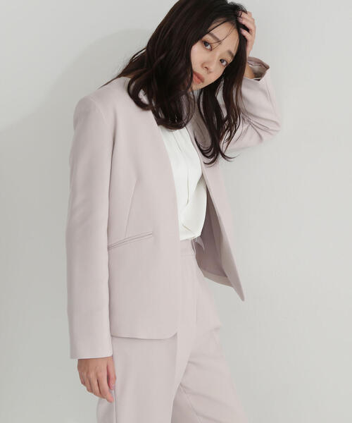 「NATURAL BEAUTY BASIC」 ノーカラージャケット MEDIUM グレー レディース_画像2