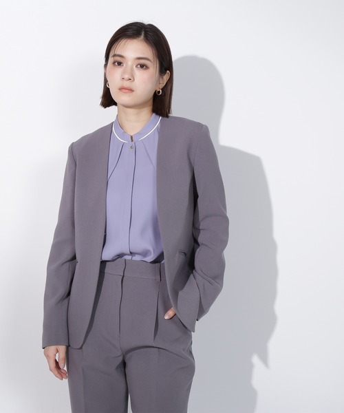「NATURAL BEAUTY BASIC」 ノーカラージャケット MEDIUM グレー レディース_画像3