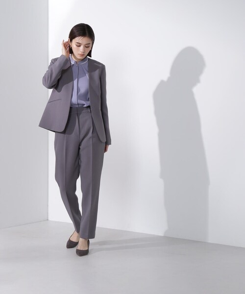 「NATURAL BEAUTY BASIC」 ノーカラージャケット MEDIUM グレー レディース_画像4