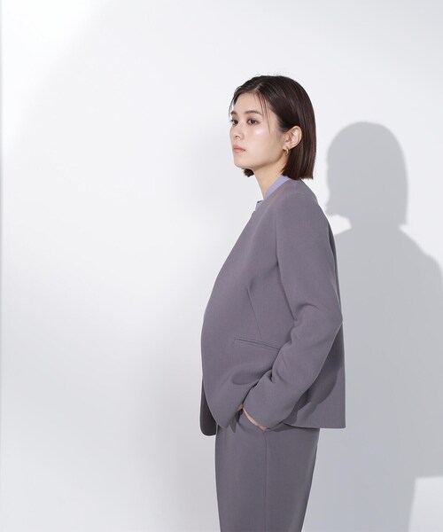 「NATURAL BEAUTY BASIC」 ノーカラージャケット MEDIUM グレー レディース_画像5