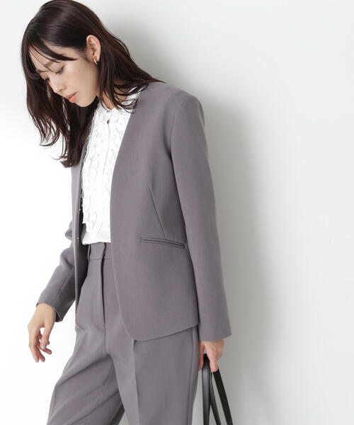 「NATURAL BEAUTY BASIC」 ノーカラージャケット MEDIUM グレー レディース_画像7