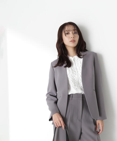 「NATURAL BEAUTY BASIC」 ノーカラージャケット MEDIUM グレー レディース_画像9