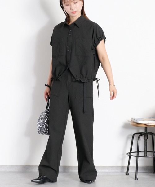 黒 レザー ワイドシルエットパンツ　ニッカポッカ烏天狗　OKANO 中古 cepo（セポ） ワイドパンツ パンツ 「セットアップ対応」速乾・涼感