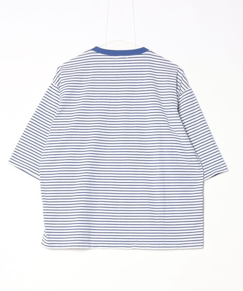 「ITEMS URBANRESEARCH」 ボーダー柄7分袖カットソー M ブルー レディース_画像2