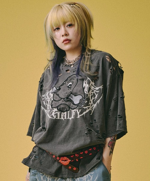 GALFY（ガルフィー） tシャツ GALFY−闇に溶かされし犬ダメージTee
