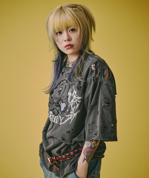 GALFY（ガルフィー） tシャツ GALFY−闇に溶かされし犬ダメージTee