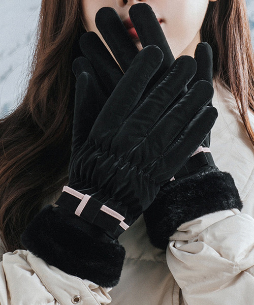 DAY CLOSET 手袋 「スマホ対応」レディース 裏起毛パイピングリボン