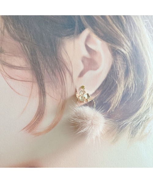 TONE（トネ） イヤリング 「amechan」2way小花とミンクファー