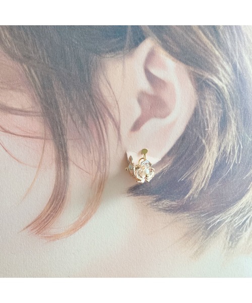 TONE（トネ） イヤリング 「amechan」2way小花とミンクファー
