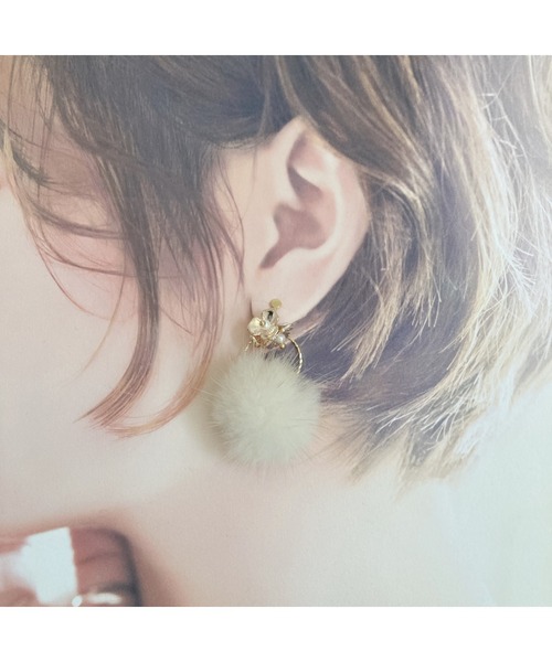 TONE（トネ） イヤリング 「amechan」2way小花とミンクファー