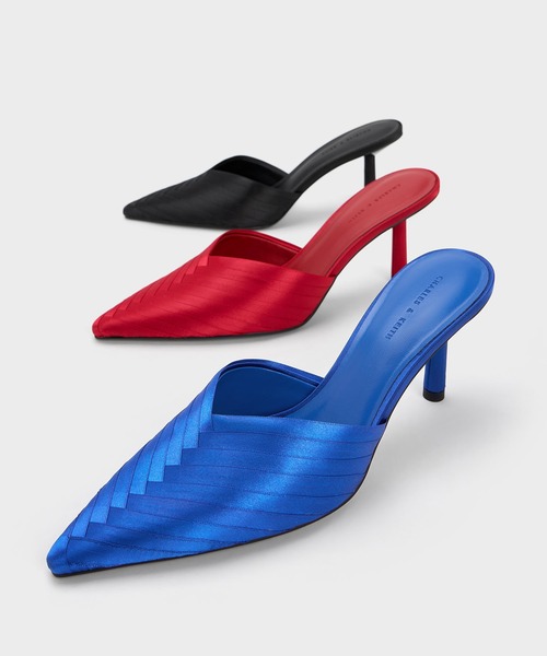 CHARLES&KEITHルーシュドメッシュリサイクルポリエステルヒールミュール CHARLES & KEITH ルーシュド メッシュリサイクルポリエステル