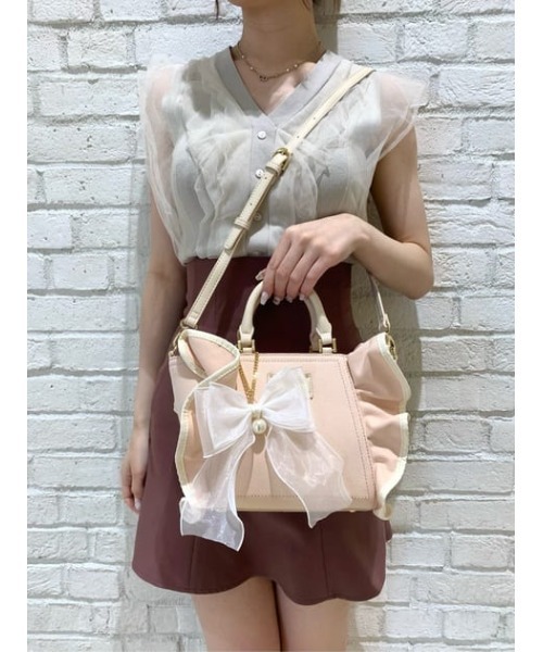 美品！サマンサベガ パイピングフリルハンドバッグ【小】 ショルダーベルト付き Samantha Vega ハンドバッグ パイピングフリルハンドバッグ（小
