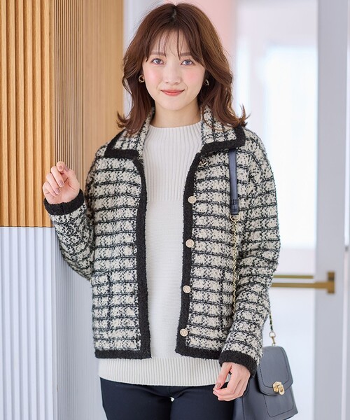 美品 アニエスベー WN65 VESTEツイードチェックブルゾン ショート丈36 美品 アニエスベー WN65 VESTEツイードチェックブルゾン ショート丈36