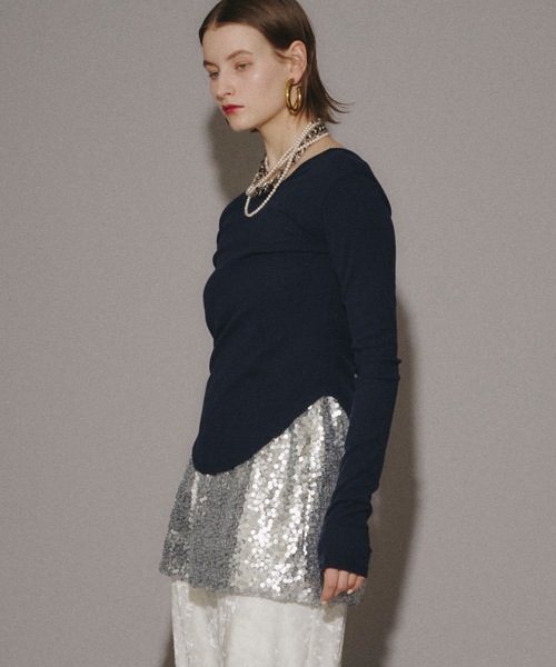 チューブトップ ベアトップ Double zip spangle midi skirt
