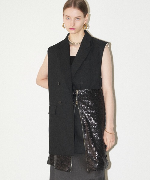 チューブトップ ベアトップ Double zip spangle midi skirt
