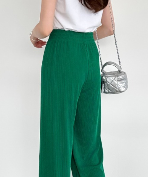 COCOMOMO パンツ さらさらイージーワイドリブパンツ レディース