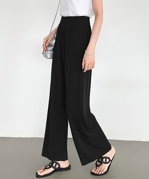 COCOMOMO パンツ さらさらイージーワイドリブパンツ レディース