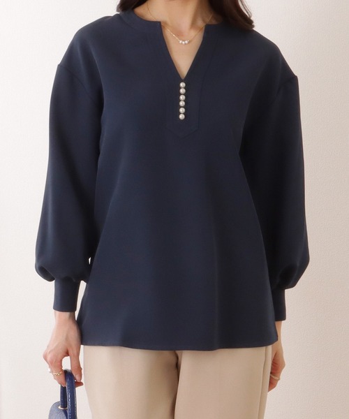 Lace Ladies ブラウス シャツ パール ボタン キーネック 長袖
