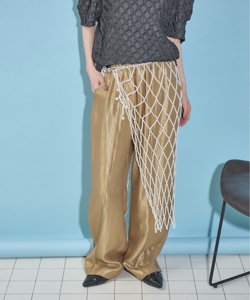 THE Yon スカート ブローチセットビーズラップスカート レディース