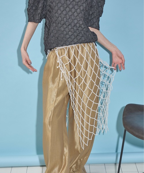 THE Yon スカート ブローチセットビーズラップスカート レディース