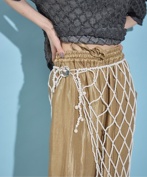 THE Yon スカート ブローチセットビーズラップスカート レディース