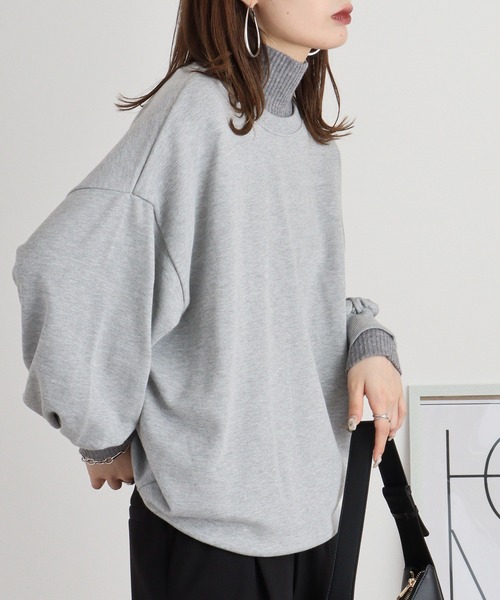 myke トレーナー スウェット リブニットレイヤード風裏毛トレーナー