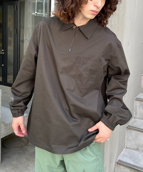 美品 marka スキッパーシャツ メンズ ダークブラウン 1 ウール 特価 茶 美品 marka スキッパーシャツ メンズ ダークブラウン 1 ウール